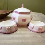 Whimsical Pink Bow Posh Cat Bowls 5" Inner Dia Ceramic Rabbit Food Bowl Ceramic