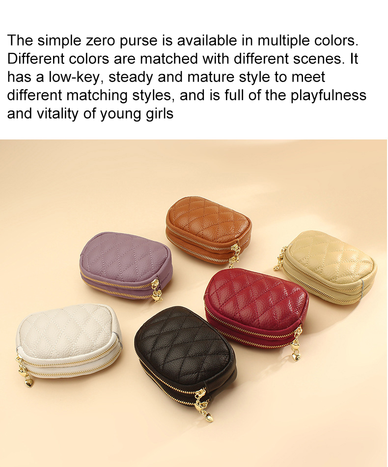 Double Zipper Large Capacity Keychain Pouch for Women Made of Genuine Cowhide Leather