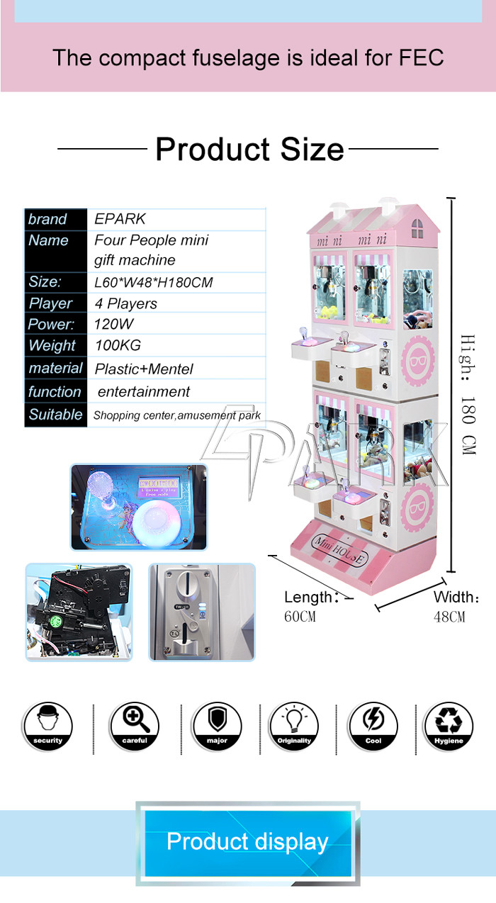 Plush Toy Vending Crane Claw Machine For Hypermarket 4 Players CE Certificate