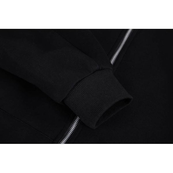 Men's Black Full-Zip Hoodie with Contrast Plaid Lining and Medium-Weight Fleece for Regular Fit