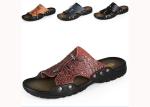 Beach Mens Leather Summer Slippers , Custom Split Leather Shoes