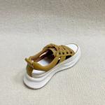 Yellow Leather Flat Sandals With Round Head Lace Up For Summer
