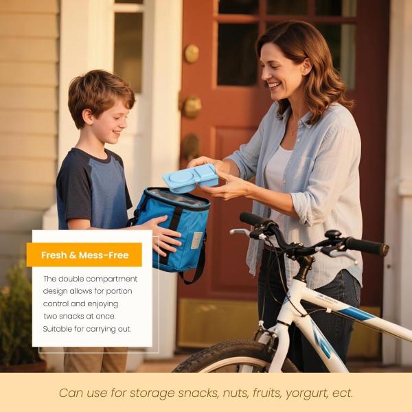 Silicone Reusable Snack Containers With Lids, 3 Pack Double/2 Compartment Snackle Box Container For Salad Sauce, Condiment Containers With Lids For