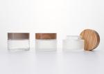 50ML GlASS EMPTY JARS WITH WOODEN LID,BAMBOO CAP SKINCARE LOTION COMESTIC