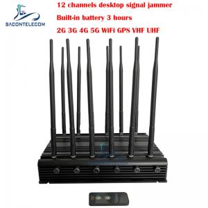 China Desktop Mobile Phone Signal Jammer 34w 2G 3G 4G 5G GPSL1 L2 L5 WiFi VHF UHF 12 Antennas on sale