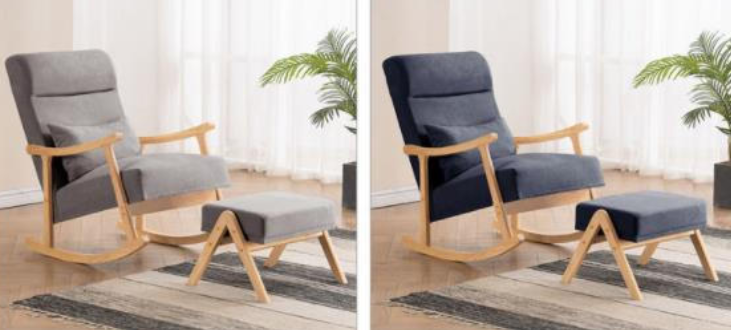 Solid Wood Frame Comfortable Fabric Seat Lazy Single Sofa Rocking Chair for Living Room