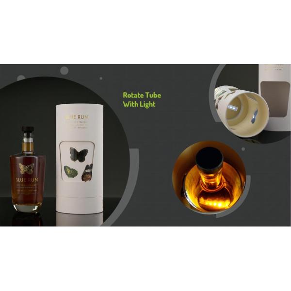 Rotatable Display Luxury Wine Bottle Tube Box Packaging With Clear Window LED Light Velvet