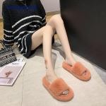 Minimalism Style Opening Toe Luxury Fluffy Slippers