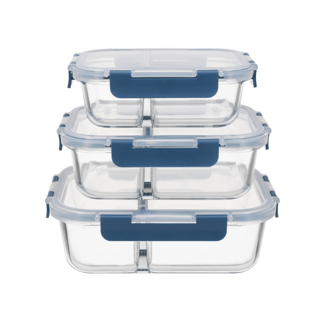 Divided Glass Food Container with Cool Lock PP Lid