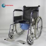 2 In 1 Folding Steel Wheelchair With Removable Seat Cushion Toilet Bowl