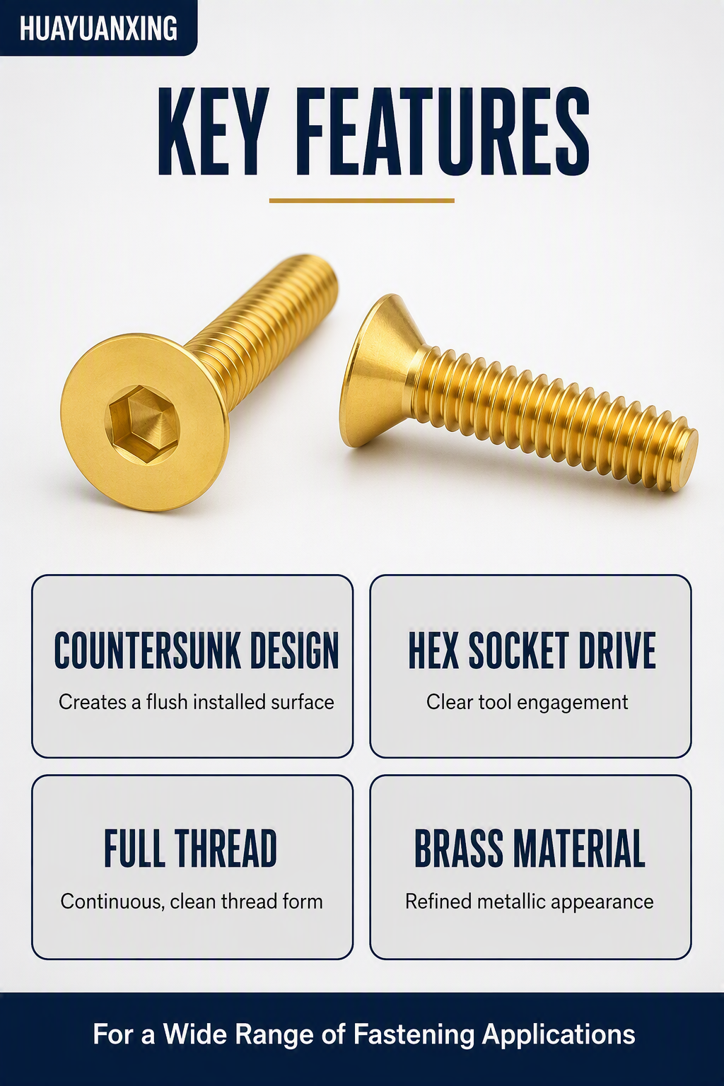 National standard pure brass countersunk head hexagon socket head screw flat head copper cup screw bolt copper machine tooth screw
