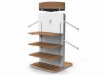 MDF White Gondola Clothing Display Rack With Wooden Shelves Or Bottom Cabinet