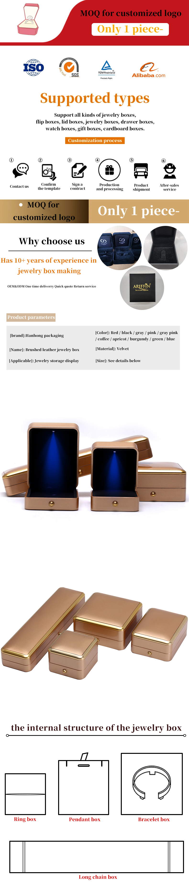 Handmade Luxury LED Jewelry Box for Custom Plastic Spray Painted Square Necklace Ring