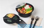 1000ml Black Disposable Biodegradable Bento Food Noodles Container PP Plastic