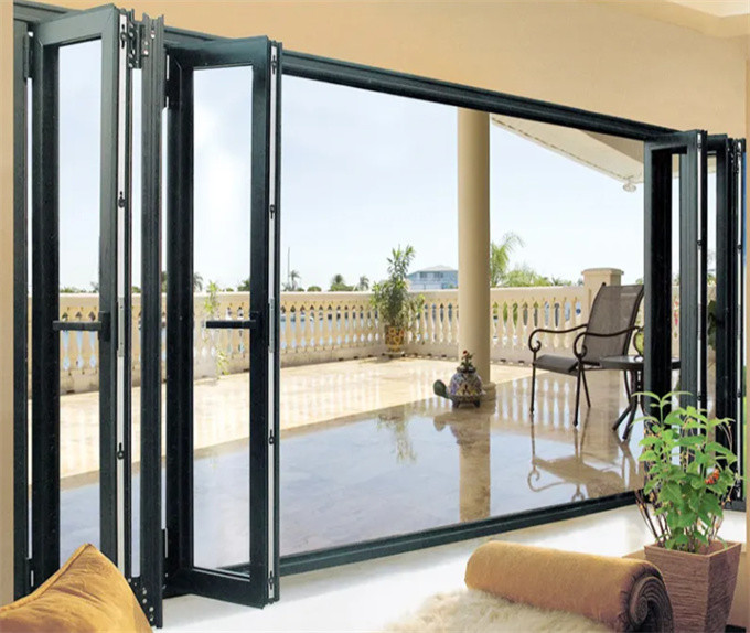 1.4mm Aluminum Wall Thickness Skate Sliding Doors Thermal Break Black Alloy Bi-Fold Panels