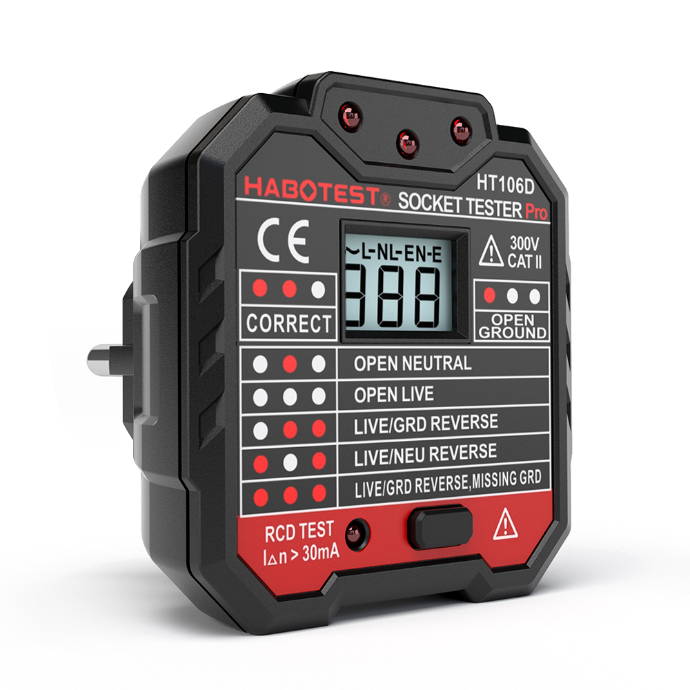Black CATII 300 Wall Polarity 90 Voltage RCD Socket Tester