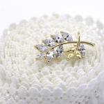 Leaf Shaped Collar Lapel Pin Hollow Gold Color Diamond Inlaid