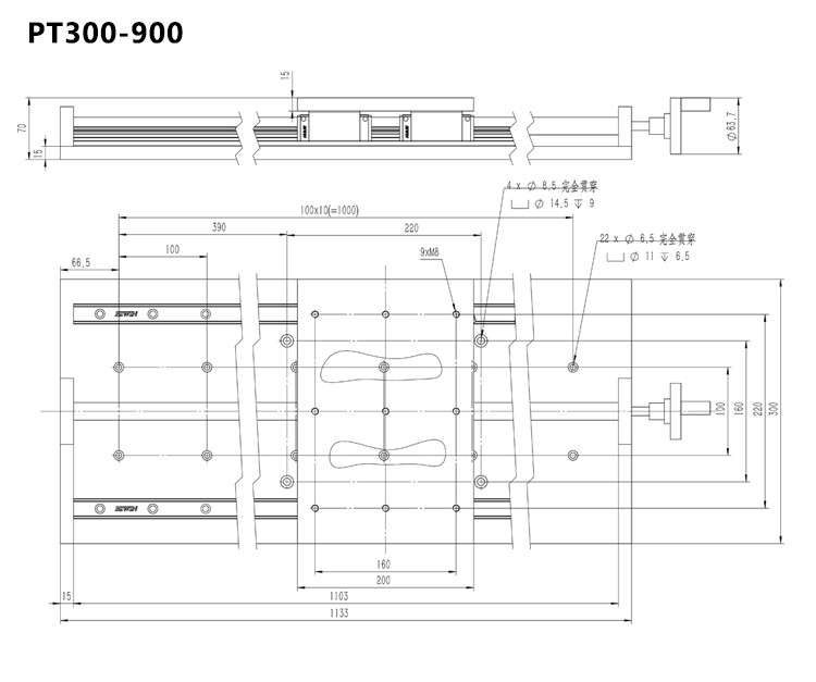 Hand Sliding Manual Linear Stage Large Table Top Load 100kg Displacement