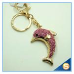 Novelty Dolphin Shape Crystal Lovely Metal Key Chains Women Bag Accessories