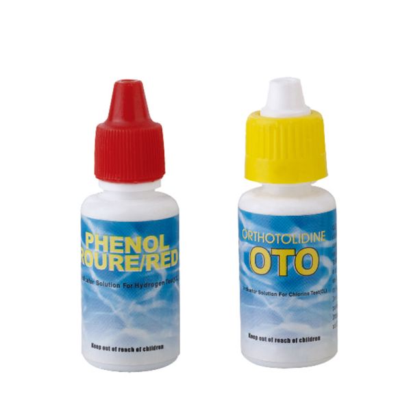 Detailed view of pH and chlorine testing elements