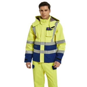 Wholesale Hivis Yellow Rich Modacrylic Fire Proof Rain Wear Electric Preventing Jacket from china suppliers