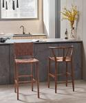 Ash Wood Frame Nordic Bistro Bar Chairs with Saddle Leather Woven Seats