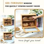 GLOSSY 2 Tier Large Transparent Window Food Storage Bamboo Bread Box Capacity 6