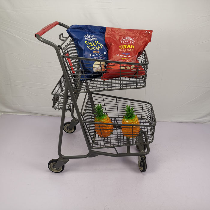 CE Customizable Gray Shopping Basket Trolley Chain Supermarket Grocery Cart With 4'' PU Wheels