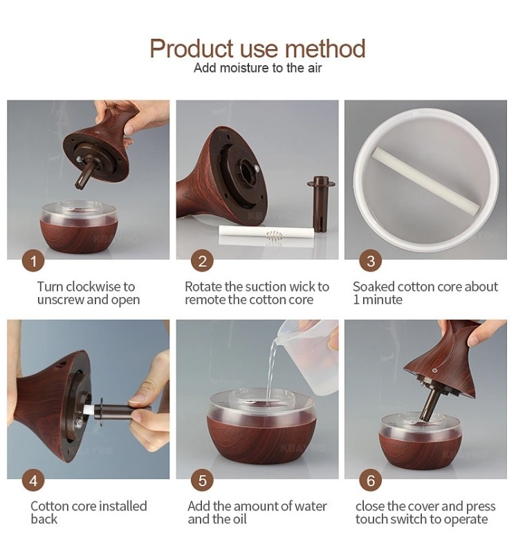 USB Wood Grain Ultrasonic Air Humidifier Household Aroma Diffuser Aromatherapy Mist Maker with Light