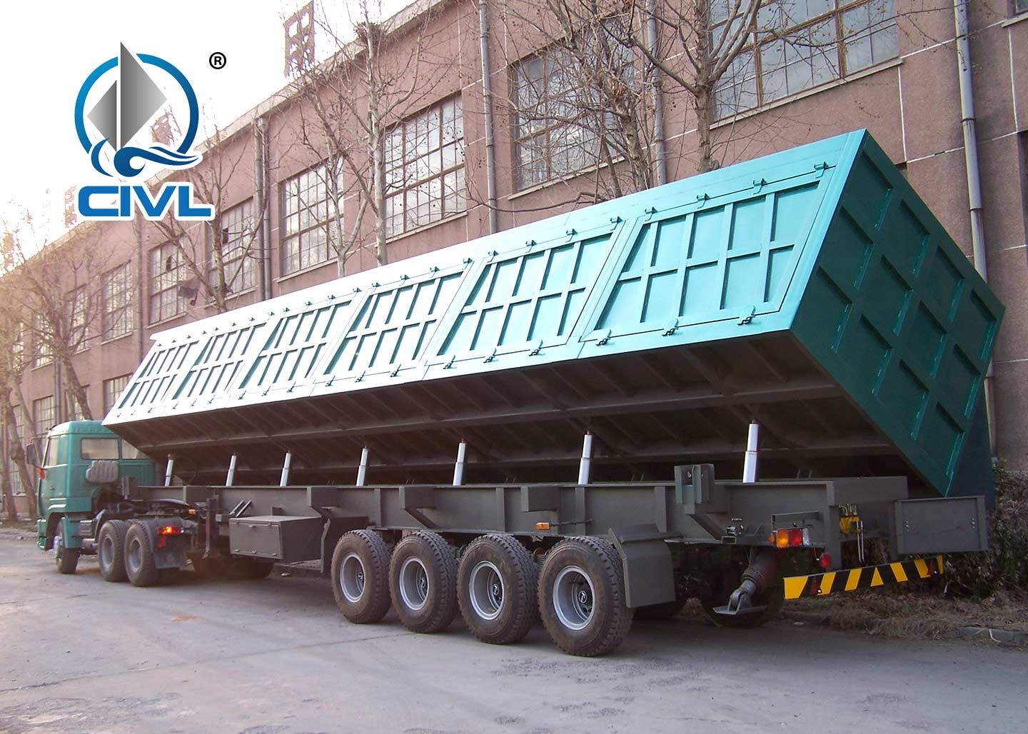 3 Axle 40T Container Flat Side Rollover Semi Dump Trailers / Side Dump Trailer