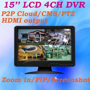 China 15'' LCD CCTV Monitor All in one DVR 4 channel Full D1 960H Resolution RS485 PTZ Alarm CMS Screenshot CCTV DVR on sale