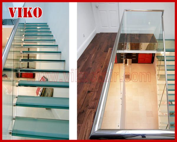 Floating Staircase VK52C Tread Glass TemperedGlass12mm LED Light strip