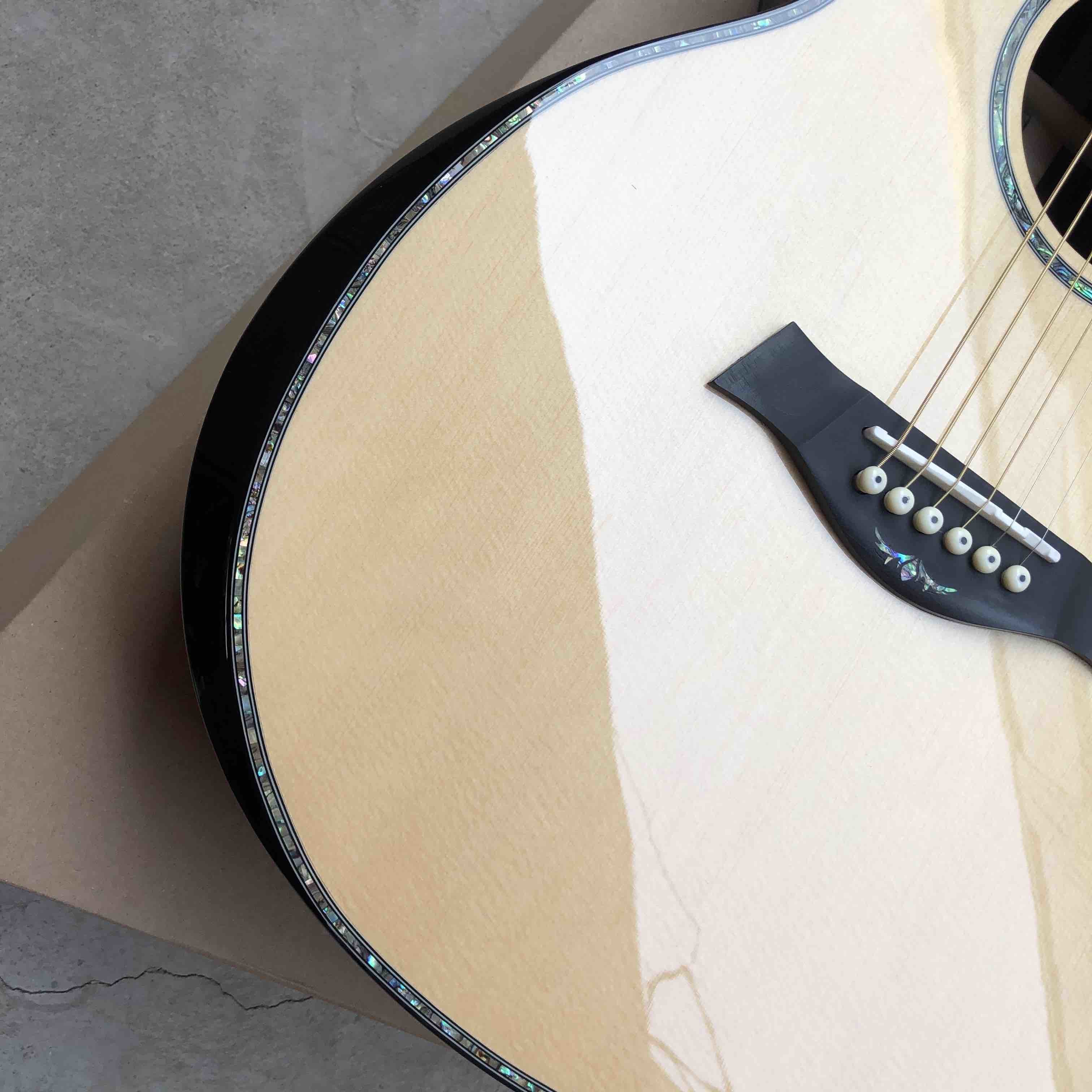 Custom 41"Acoustic Guitar Arm Rest Abalone Ebony Fingerboard Matte Finish Solid Spruce Top Electric Acoustic Guitar