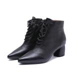 S221 Pointed toe leather short boots Korean style all-match high heel women's