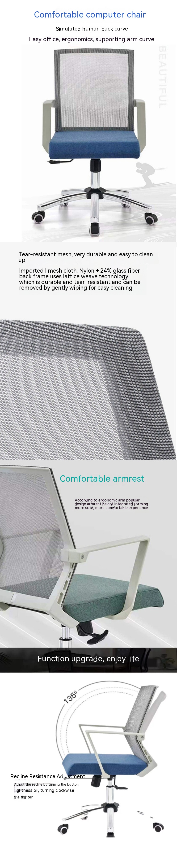 Breathable Mesh Backrest Executive Chair Height Adjustable Comfortable Seat for Business Premises