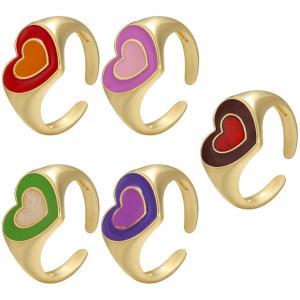 Wholesale Summer Jewelry 14k Gold Plated Rings Open Adjustable Colorful Enamel Double Heart Chunky from china suppliers