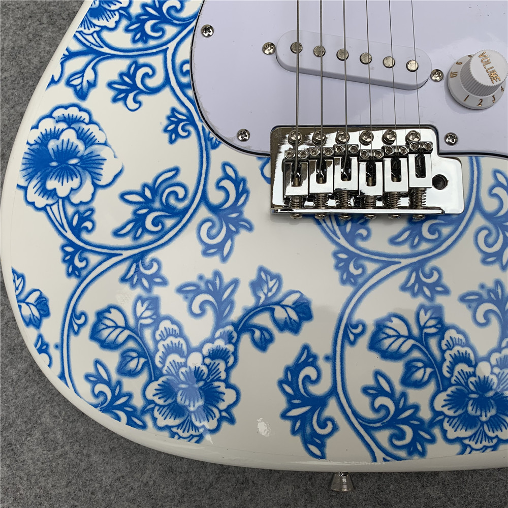 High Quality blue and white porcelain electric guitar white guitar birthday present free shipping