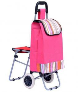 China Trolley Dolly with Seat 600D polyester Light Weight Trolley Bag Folding Chair Shopping Cart on sale