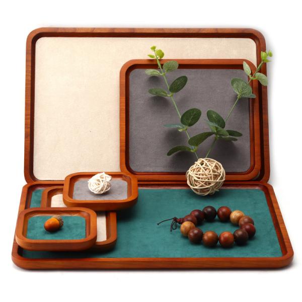 Multi Color Lining Solid Wood Jewelry Display Tray For Ring Bracelet Pendant