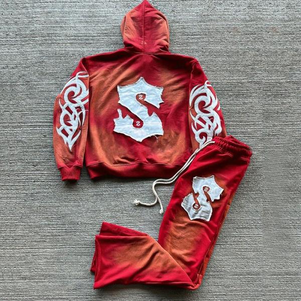 Customized Colorful Embroidery Logo 2 Piece Jogger Sets Flared Sweatpants