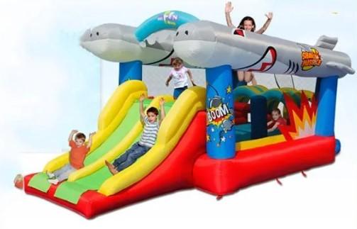 0.55mm PVC Inflatable Bouncer Castle Flying Fish Double Slide Bounce House