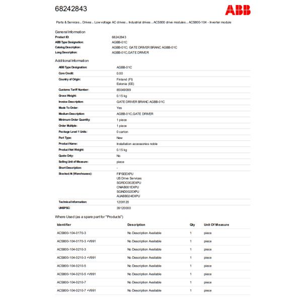 ABB DCS accessory AGBB-01C door pole drive board 682428433