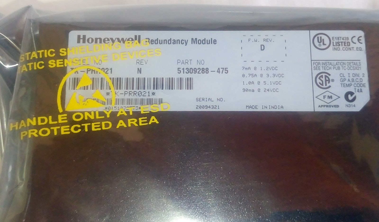 Honeywell TK-PRR021 Redundancy Module 90MA 24VDC Support C200 Redundancy 2 Chassis Slots