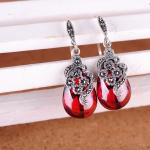 Retro Jewelry Thai 925 Silver with Marcasite Garnet Earrings(LR1036RED)