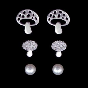 Wholesale Cute Mushroom Earrings Set 3 In 1 Silver Accessory For Anniversary from china suppliers