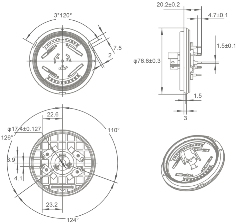 Technical drawing showing dimensions and specifications of the 5P PBT Material Developer Kit