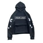 Wholesale Custom Full 3D Puff Print Casual Raw Hem Hooded Pullover Embroidery