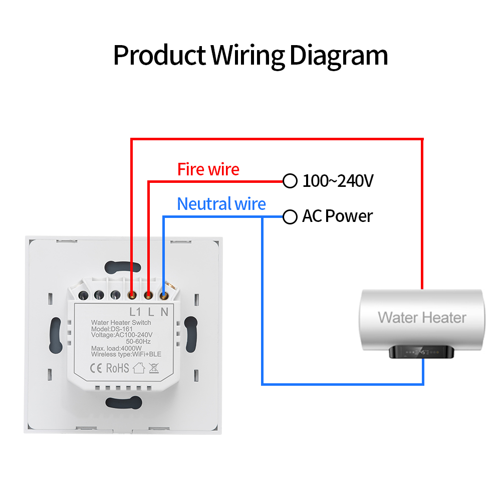 Glomarket Smart Home Remote Voice Control Touch Panel Water Heater Switch Tuya Wireless Wifi Boiler Switch