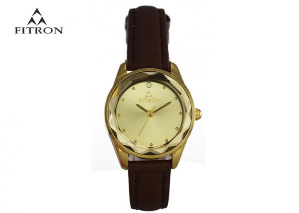 Quality Fitron Brand Ladies Quartz Watch Gold Dial Black Belt Watch Shatter Resistant for sale