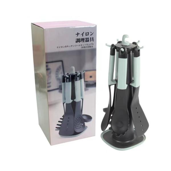 Effortlessly Access Utensils with 6-Piece Nylon Set and Rotating Storage Stand